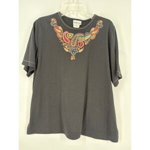 BonWorth Womens Top M Gray Paisley Embroidered Short Sleeve‎ Knit T Shirt